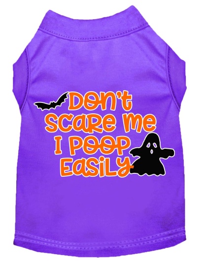 Don't Scare Me, Poops Easily Screen Print Dog Shirt Purple Lg