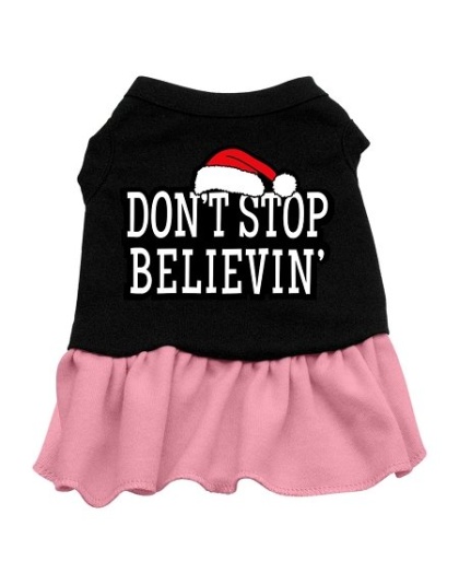 Don't Stop Believin' Screen Print Dress Black with Pink Lg