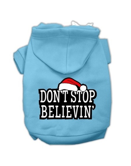 Don't Stop Believin' Screenprint Pet Hoodies Baby Blue Size L
