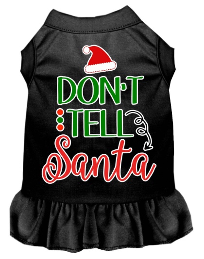 Don't Tell Santa Screen Print Dog Dress Black 4X