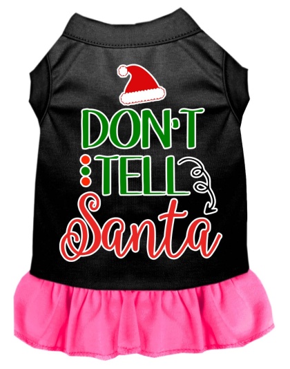 Don't Tell Santa Screen Print Dog Dress Black with Bright Pink Lg