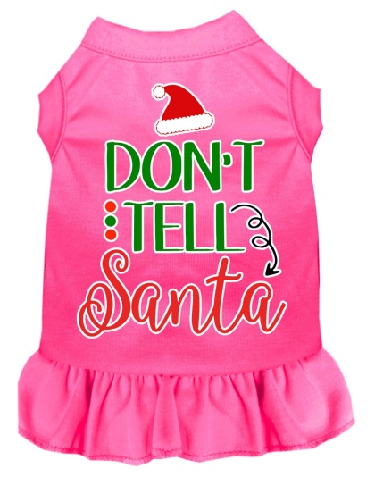 Don't Tell Santa Screen Print Dog Dress Bright Pink 4X