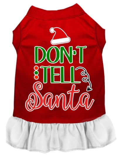 Don't Tell Santa Screen Print Dog Dress Red with White Lg