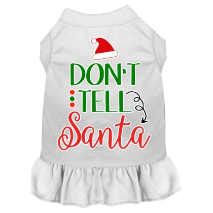 Don't Tell Santa Screen Print Dog Dress White 4X