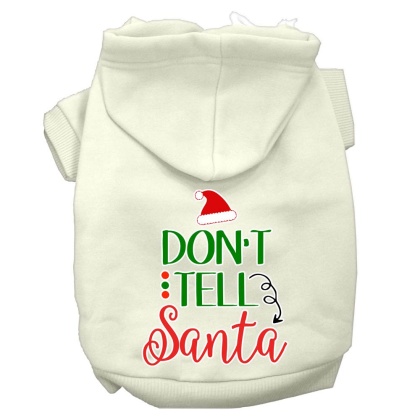 Don't Tell Santa Screen Print Dog Hoodie Cream L