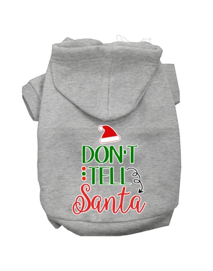 Don't Tell Santa Screen Print Dog Hoodie Grey L