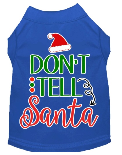 Don't Tell Santa Screen Print Dog Shirt Blue Lg