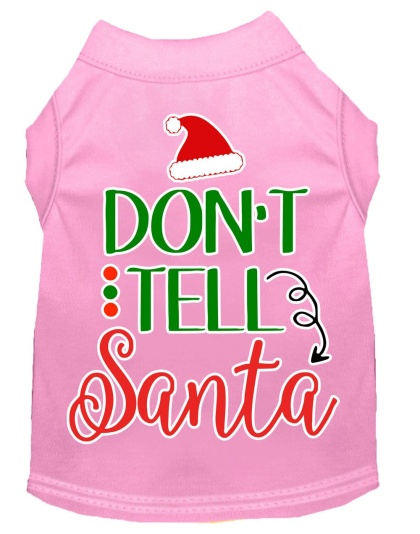 Don't Tell Santa Screen Print Dog Shirt Light Pink Lg