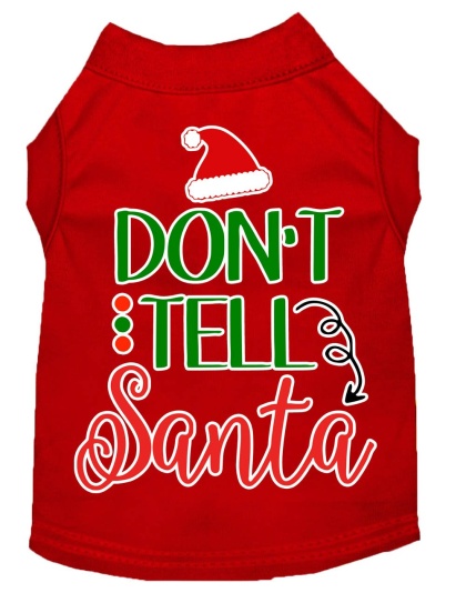 Don't Tell Santa Screen Print Dog Shirt Red Lg