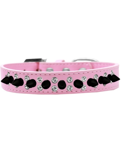 Double Crystal and Black Spikes Dog Collar Light Pink Size 12