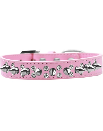 Double Crystal and Silver Spikes Dog Collar Light Pink Size 12