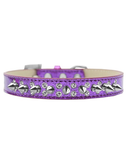 Double Crystal and Silver Spikes Dog Collar Purple Ice Cream Size 12