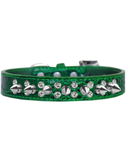 Double Crystal and Spike Croc Dog Collar Emerald Green Size 12