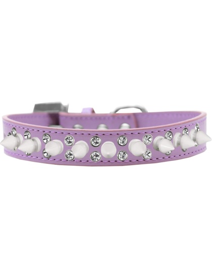 Double Crystal and White Spikes Dog Collar Lavender Size 12