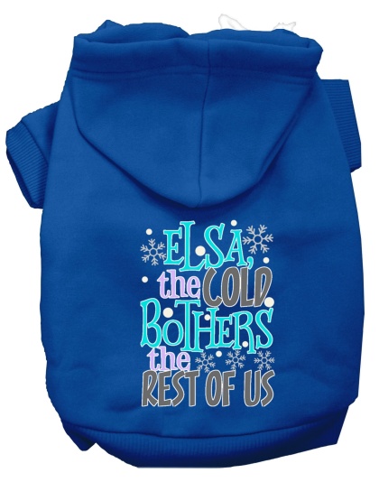 Elsa, the Cold Screen Print Dog Hoodie Blue L