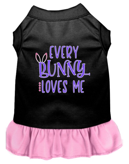 Every Bunny Loves me Screen Print Dog Dress Black with Light Pink Lg