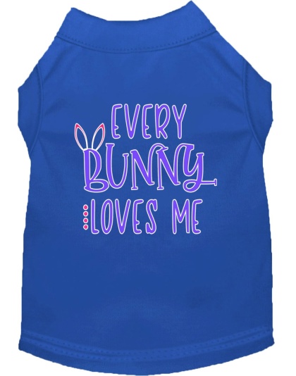 Every Bunny Loves me Screen Print Dog Shirt Blue Lg