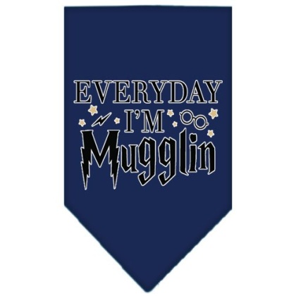 Everyday I'm Mugglin Screen Print Bandana Navy Blue large