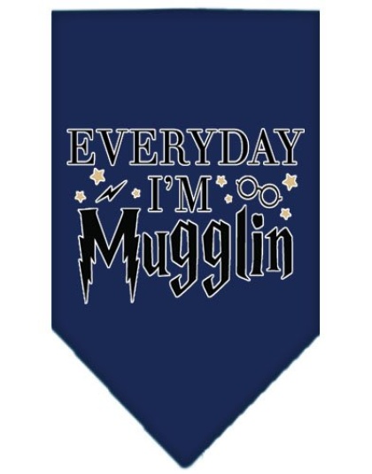 Everyday I'm Mugglin Screen Print Bandana Navy Blue large