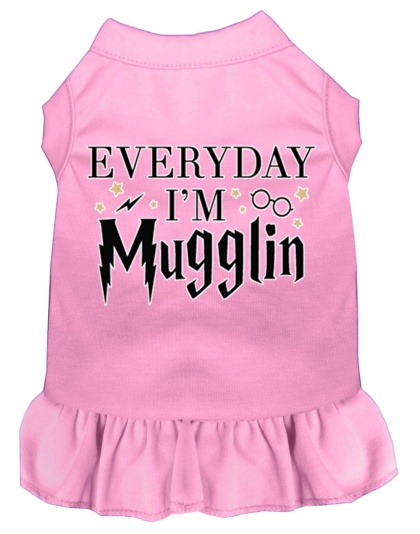 Everyday I'm Mugglin Screen Print Dog Dress Light Pink 4X (22)
