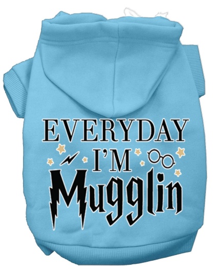 Everyday I'm Mugglin Screen Print Dog Hoodie Baby Blue L