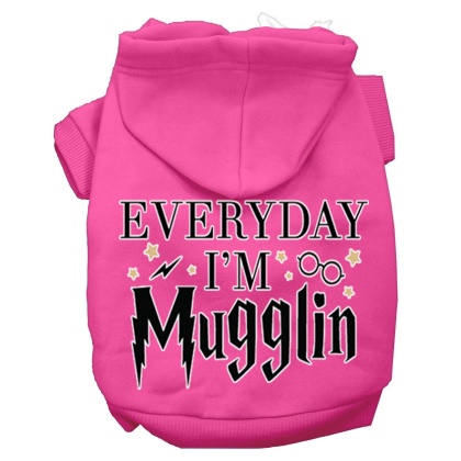 Everyday I'm Mugglin Screen Print Dog Hoodie Bright Pink L