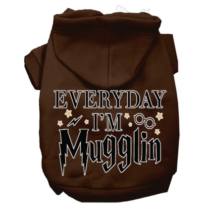 Everyday I'm Mugglin Screen Print Dog Hoodie Brown L