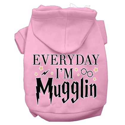 Everyday I'm Mugglin Screen Print Dog Hoodie Light Pink L