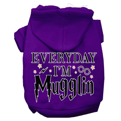 Everyday I'm Mugglin Screen Print Dog Hoodie Purple L