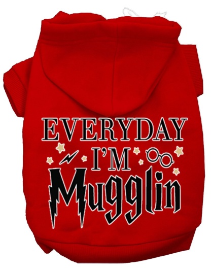 Everyday I'm Mugglin Screen Print Dog Hoodie Red L