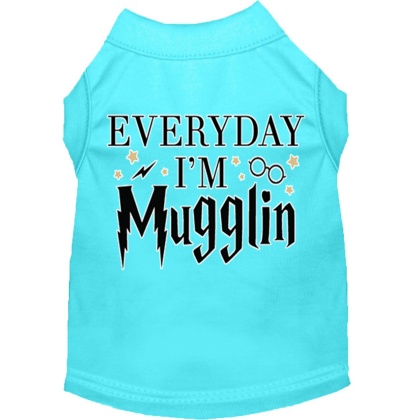 Everyday I'm Mugglin Screen Print Dog Shirt Aqua Lg