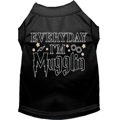 Everyday I'm Mugglin Screen Print Dog Shirt Black Lg