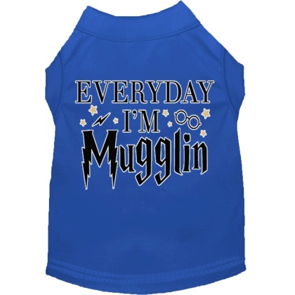 Everyday I'm Mugglin Screen Print Dog Shirt Blue Lg