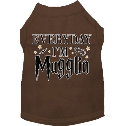 Everyday I'm Mugglin Screen Print Dog Shirt Brown Lg