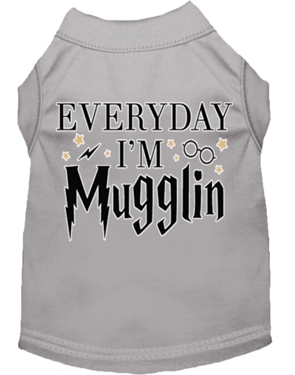 Everyday I'm Mugglin Screen Print Dog Shirt Grey Lg