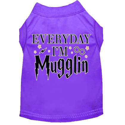 Everyday I'm Mugglin Screen Print Dog Shirt Purple Lg