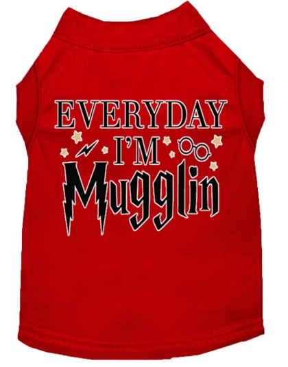 Everyday I'm Mugglin Screen Print Dog Shirt Red Lg