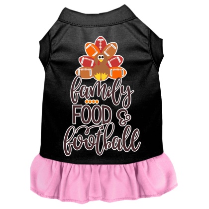 Family, Food, and Football Screen Print Dog Dress Black with Light Pink Lg