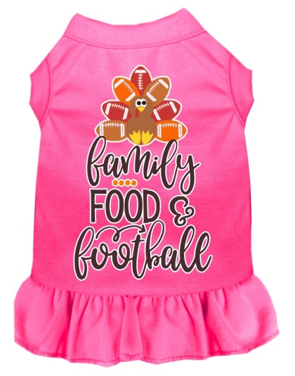 Family, Food, and Football Screen Print Dog Dress Bright Pink 4X