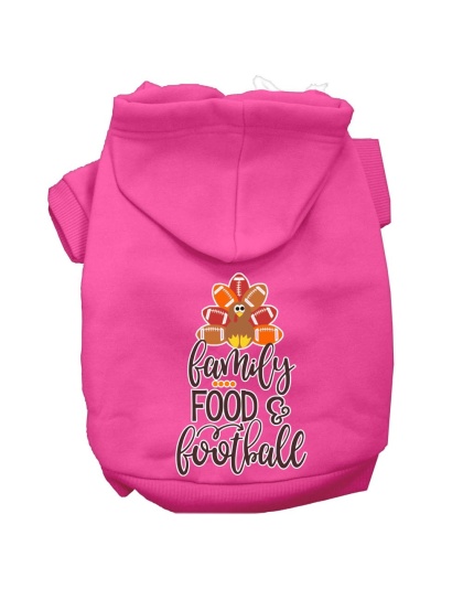 Family, Food, and Football Screen Print Dog Hoodie Bright Pink L