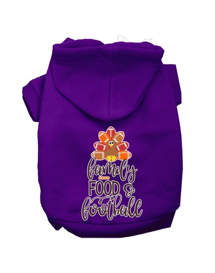 Family, Food, and Football Screen Print Dog Hoodie Purple L