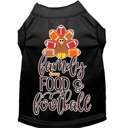 Family, Food, and Football Screen Print Dog Shirt Black Lg