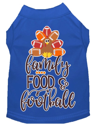 Family, Food, and Football Screen Print Dog Shirt Blue Lg