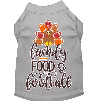 Family, Food, and Football Screen Print Dog Shirt Grey Lg