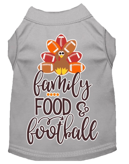 Family, Food, and Football Screen Print Dog Shirt Grey Lg