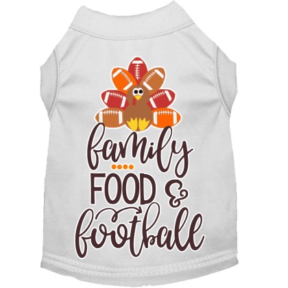 Family, Food, and Football Screen Print Dog Shirt White Lg