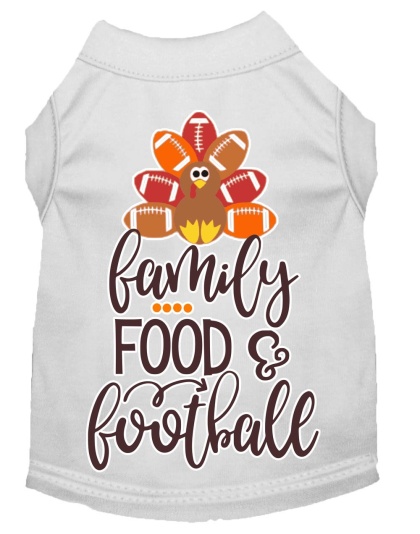 Family, Food, and Football Screen Print Dog Shirt White Lg