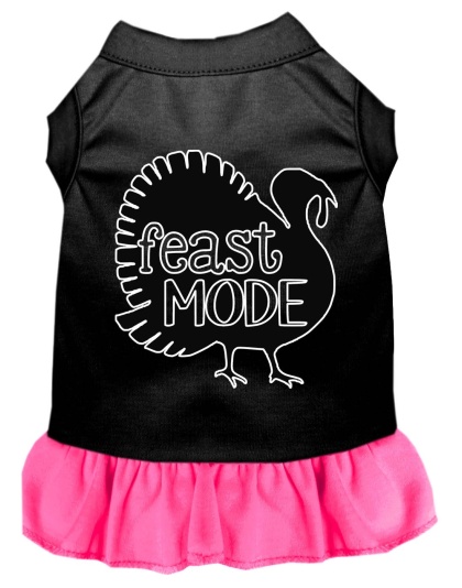 Feast Mode Screen Print Dog Dress Black with Bright Pink Lg