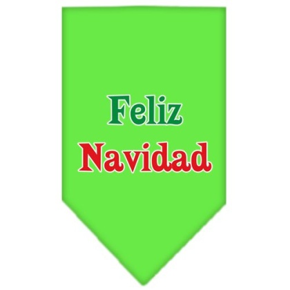 Feliz Navidad Screen Print Bandana Lime Green Large