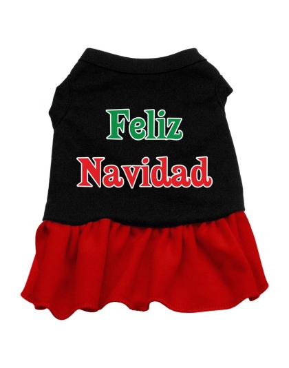 Feliz Navidad Screen Print Dress Black with Red Lg